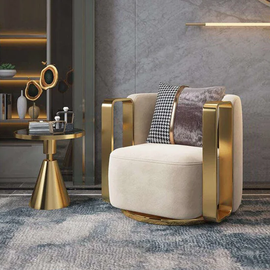 현대 라운지 회전 안락 의자 거실 가구를 위한 호화스러운 금 금속 구조 단 하나 소파 의자